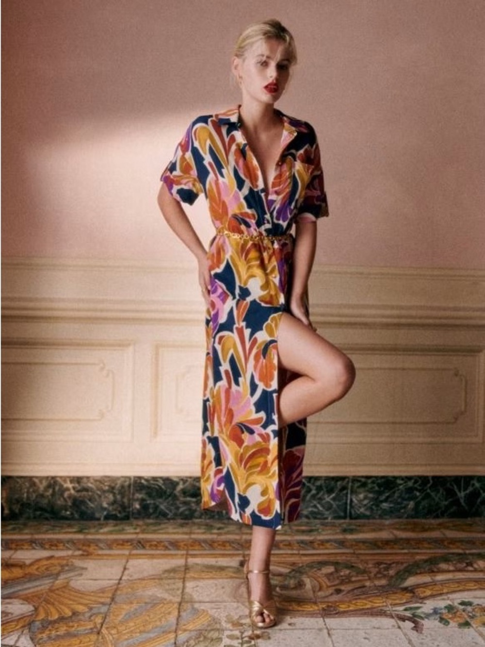 LIKE NEW Sézane Alda Dress Paradise Print Floral Silk Maxi Size FR 46 US 14
